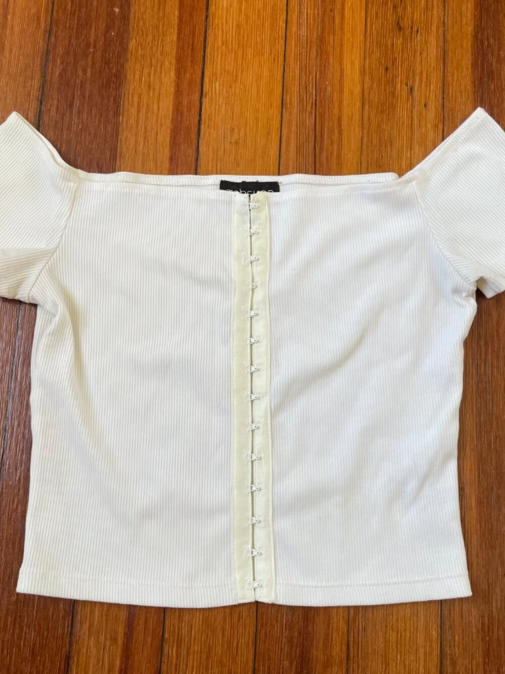 Topshop Women's White Off-The-Shoulder Crop Top with Clasp Details - Picture 2 of 5